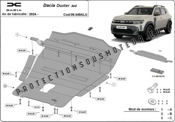 Cache sous moteur et de la boîte de vitesse en aluminium Dacia Duster- 4x4