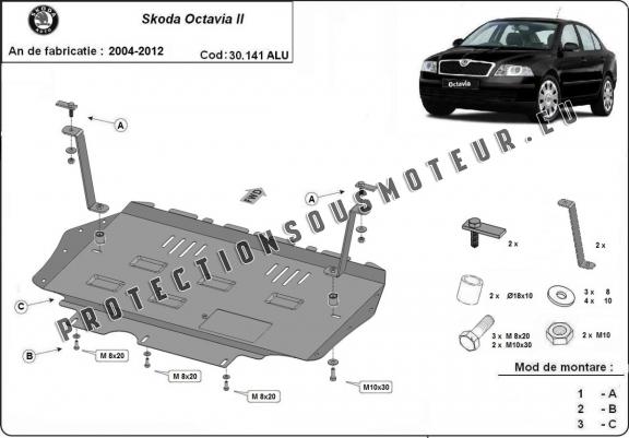 Cache sous moteur et de la boîte de vitesse en aluminium Skoda Octavia 2
