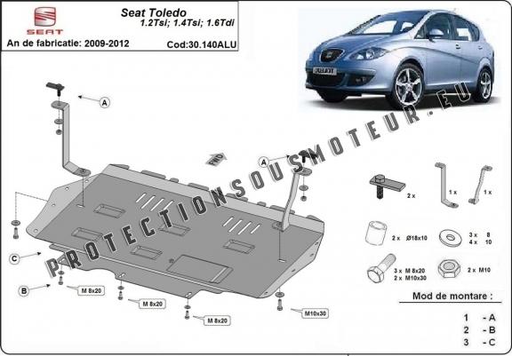 Cache sous moteur et de la boîte de vitesse en aluminium Seat Toledo 3