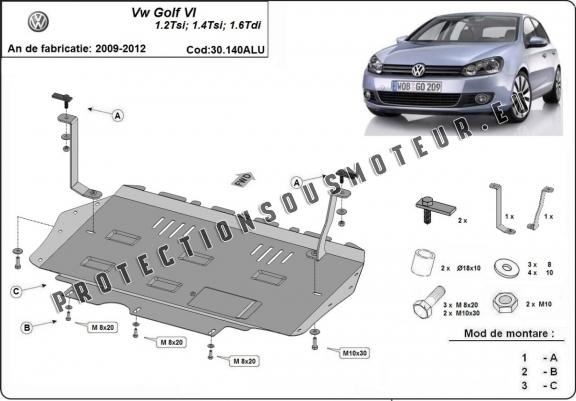 Cache sous moteur et de la boîte de vitesse en aluminium VW Golf 6