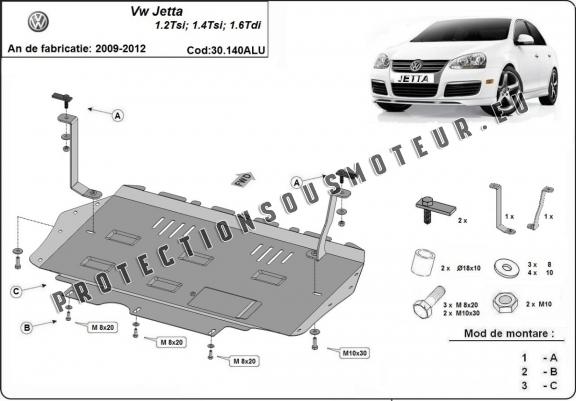 Cache sous moteur et de la boîte de vitesse en aluminium VW Jetta