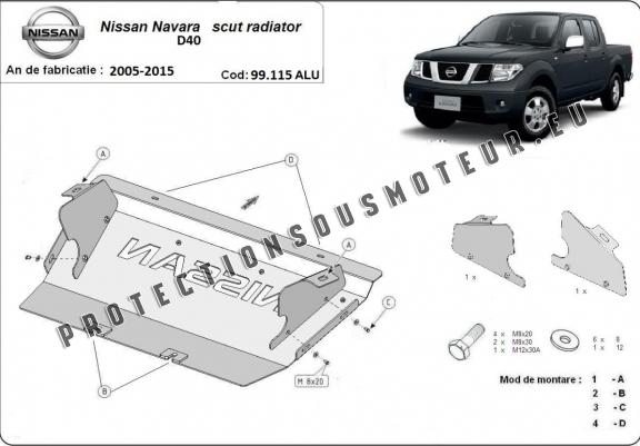 Cache de protection de radiateur en aluminium Nissan Navara D40