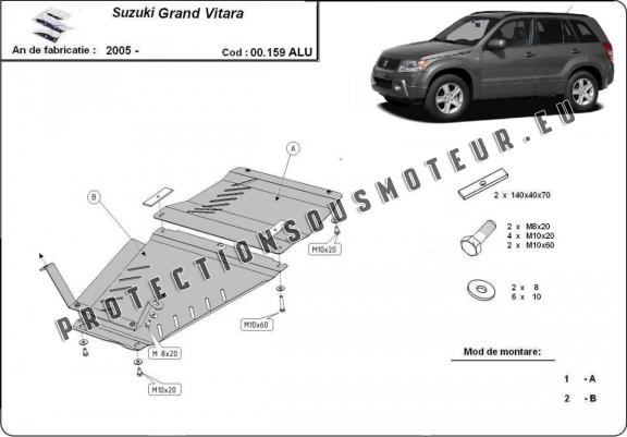 Cache de protection de la boîte de vitesse et de transfert en aluminium Suzuki Grand Vitara 2