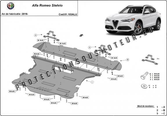 Cache sous moteur et de la boîte de vitesse en aluminium Alfa Romeo Stelvio