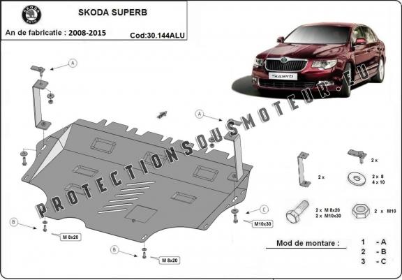 Cache sous moteur et de la boîte de vitesse en aluminium Skoda Superb II