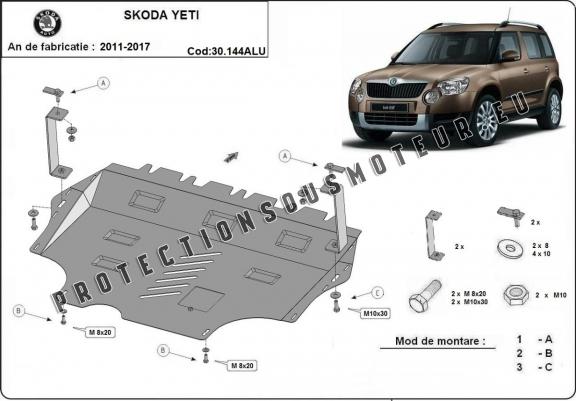 Cache sous moteur et de la boîte de vitesse en aluminium Skoda Yeti