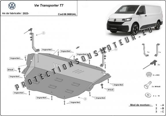 Acier galvanisé cache sous moteur et de la boîte de vitesse Volkswagen Transporter T7