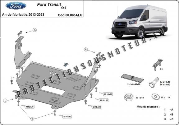 Cache sous moteur et de la boîte de vitesse Ford Transit 4x4 - Aluminium
