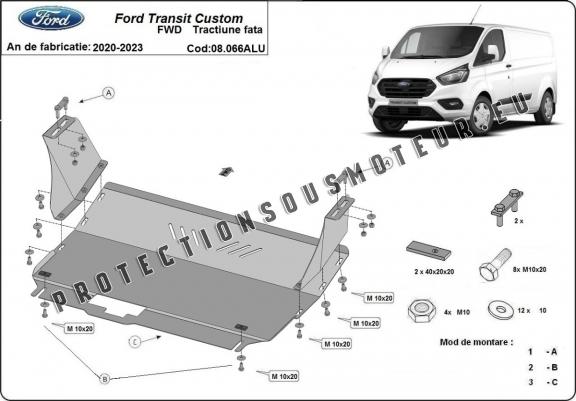Cache sous moteur et de la boîte de vitesse en aluminium Ford Transit Custom - FWD