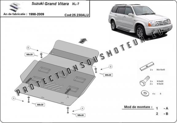 Cache sous moteur et de la boîte de vitesse Suzuki Grand Vitara  XL7- Aluminium  