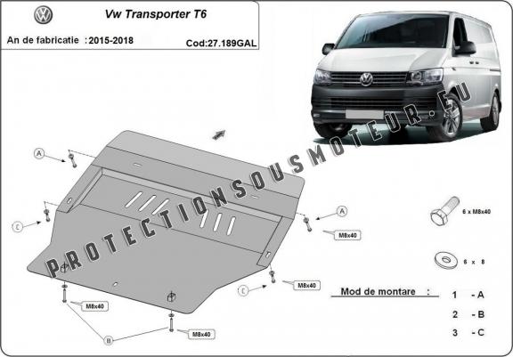 Acier galvanisé cache sous moteur et de la boîte de vitesse Volkswagen Transporter T6