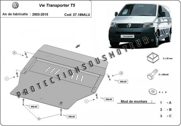Cache sous moteur et de la boîte de vitesse Volkswagen Transporter T5 - Aluminium