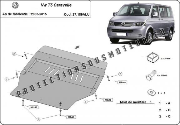 Cache sous moteur et de la boîte de vitesse Volkswagen Transporter T5 Caravelle - Aluminium