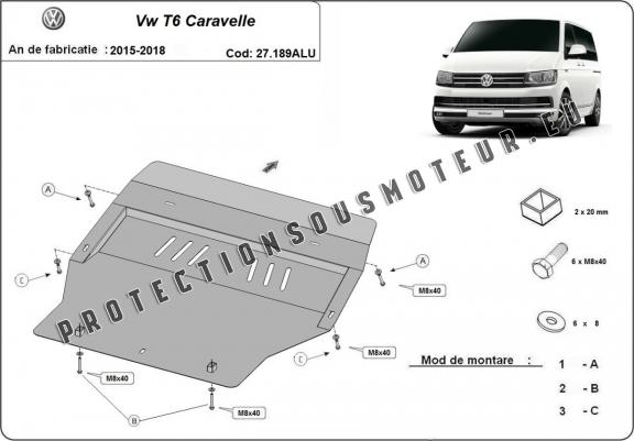 Cache sous moteur et de la boîte de vitesse Volkswagen Transporter T6 Caravelle - Aluminium